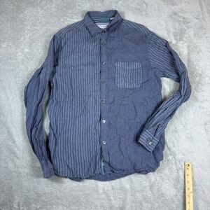 32 Bar Blues Shirt Mens Medium Striped Long Sleeve Button Up Blue